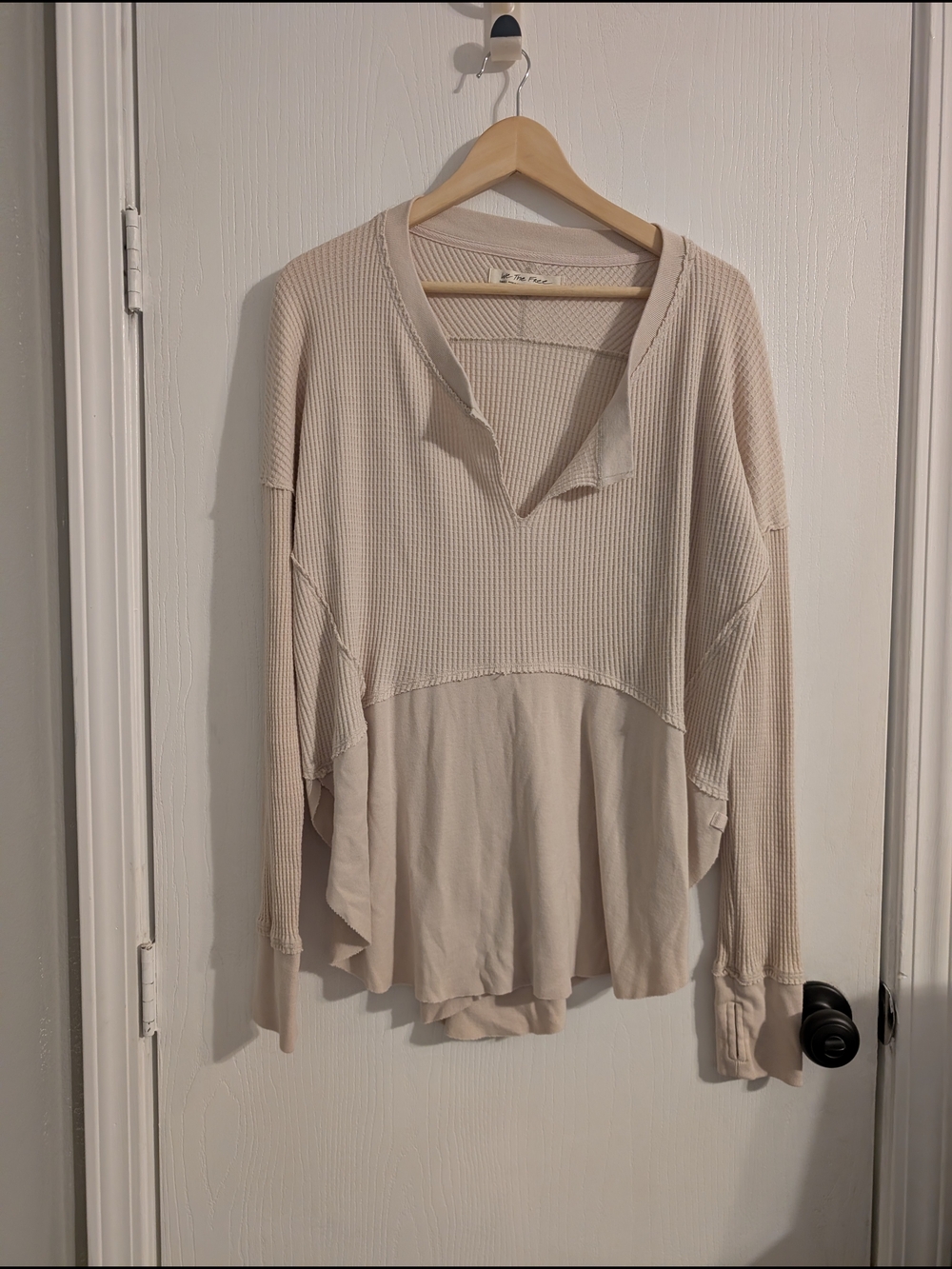 Light Beige Waffle Knit Long Sleeve Top